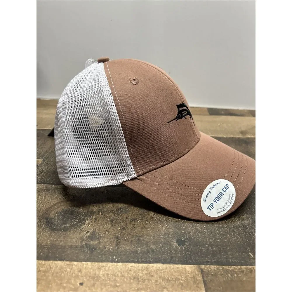 NWT Tommy Bahama Tip Your Cap Snapback Hat Salmon/ White Mesh Cocktail Recipe‎